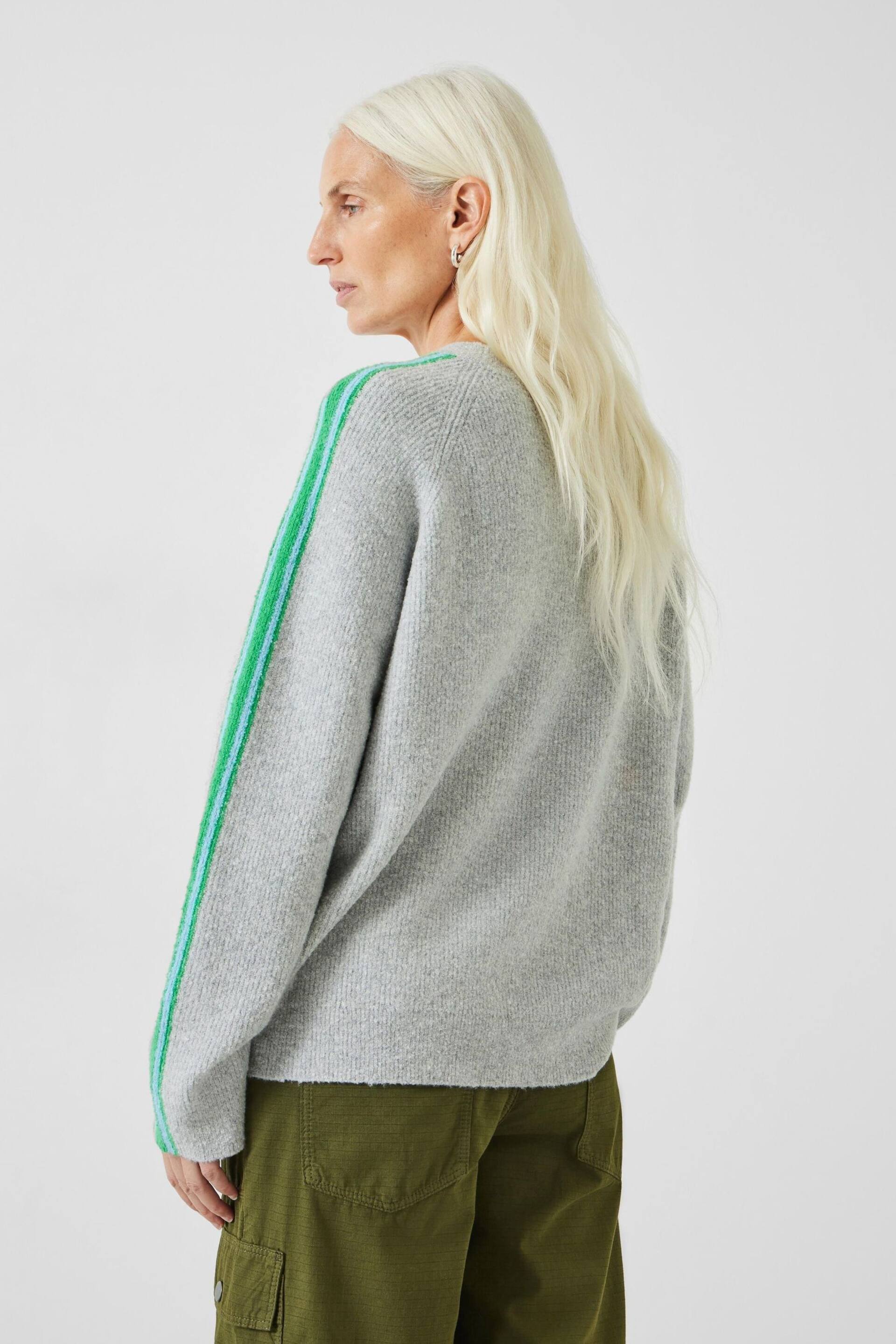 Hush Grey Coolah Multi Sleeve Stripe Knitted Jumper - Image 2 of 5