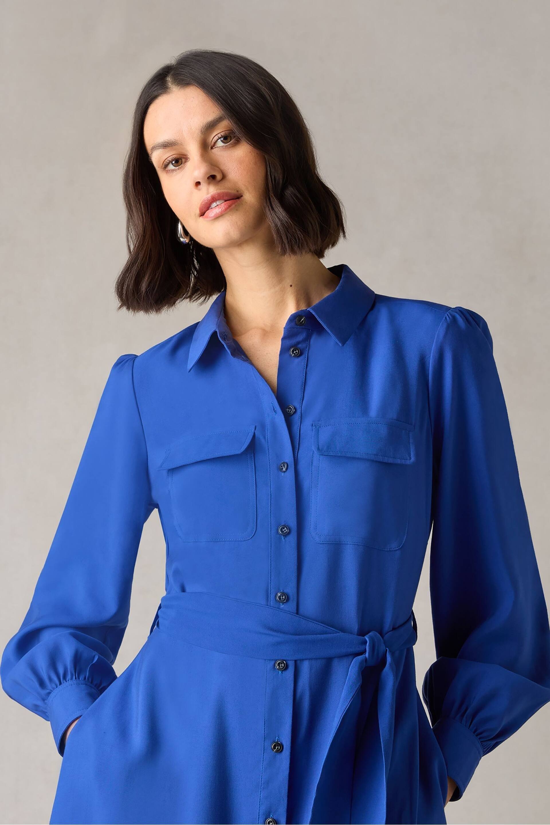 Ro&Zo Blue Petite Pocket Detail Midi Shirt Dress - Image 4 of 6