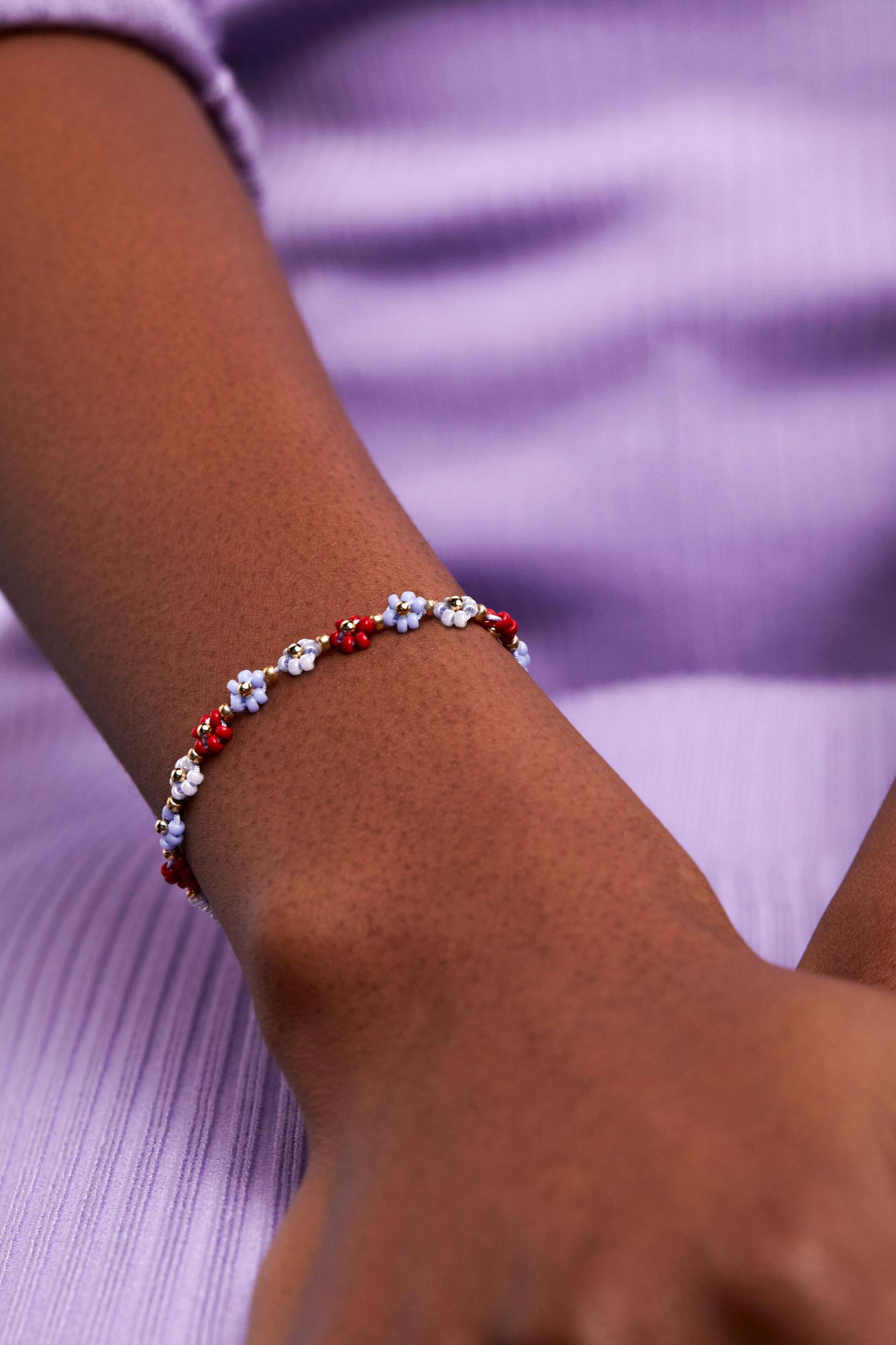 Estella Bartlett Gold Red, Blue Daisy Chain Bracelet - Image 2 of 3