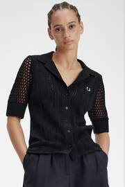 Fred Perry Open Knit Button Through Black Shirt - Image 1 of 5