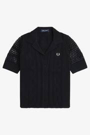 Fred Perry Open Knit Button Through Black Shirt - Image 4 of 5