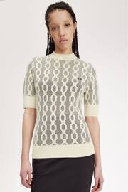 Fred Perry Oatmeal Open Knit Short Sleeve Jumper - Image 1 of 4