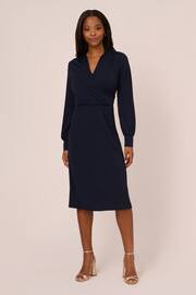 Adrianna Papell Blue Long Sleeve Wrap Dress - Image 1 of 7