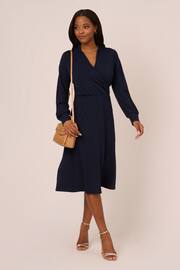 Adrianna Papell Blue Long Sleeve Wrap Dress - Image 3 of 7