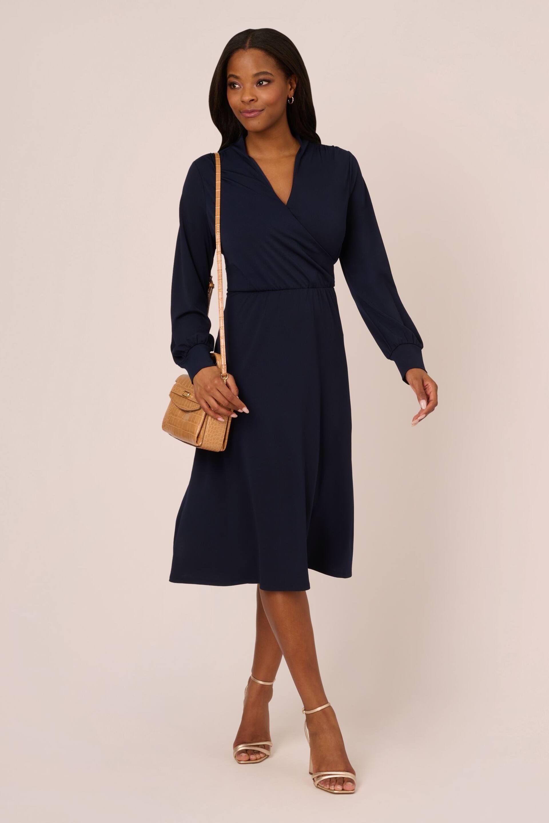 Adrianna Papell Blue Long Sleeve Wrap Dress - Image 3 of 7