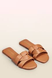 Sosandar Brown Cross Strap Flat Leather Mule Sandals - Image 1 of 3