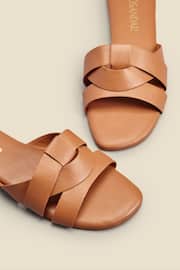 Sosandar Brown Cross Strap Flat Leather Mule Sandals - Image 3 of 3