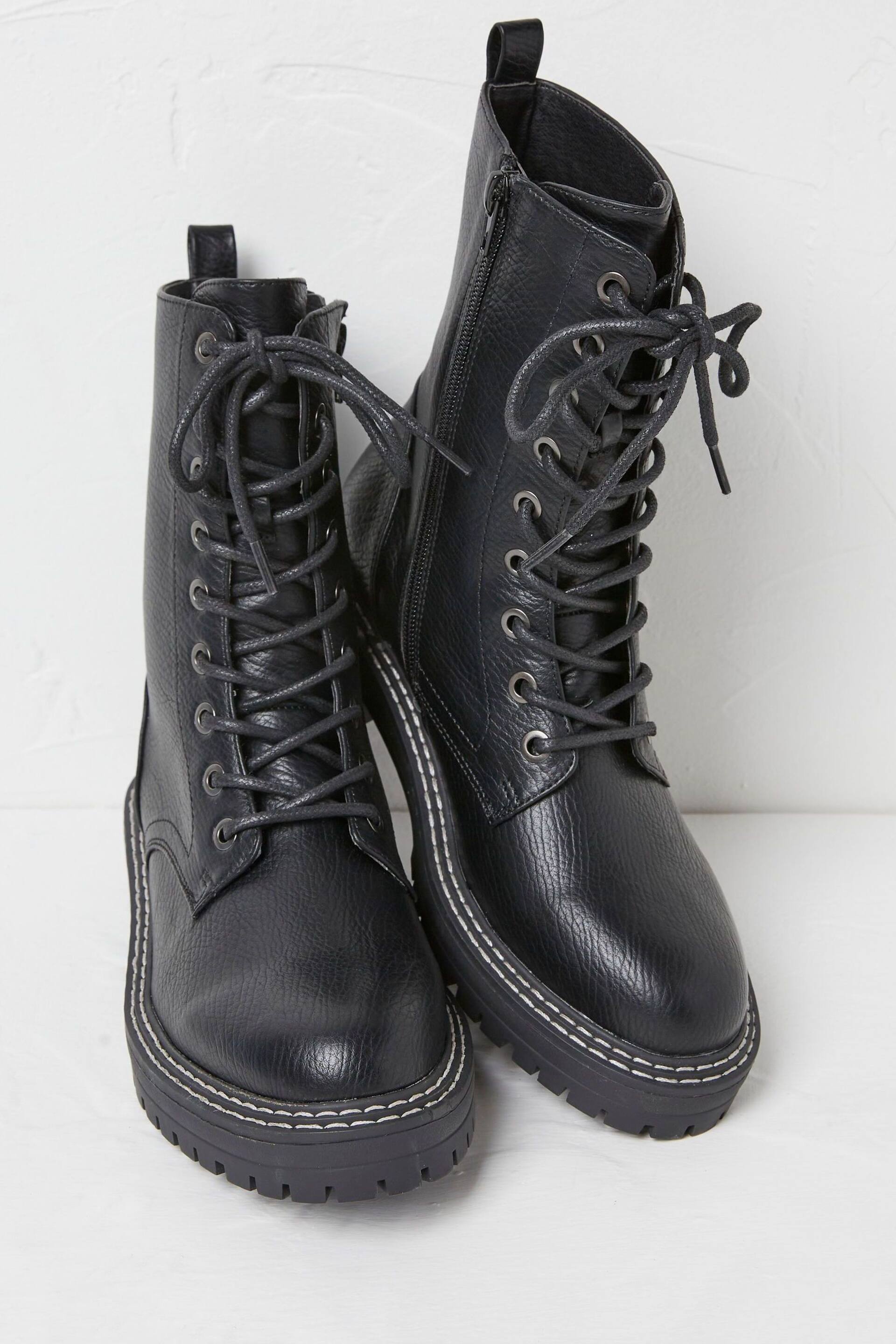 FatFace Black Violet Mid Chunky Lace Up Boots - Image 2 of 4