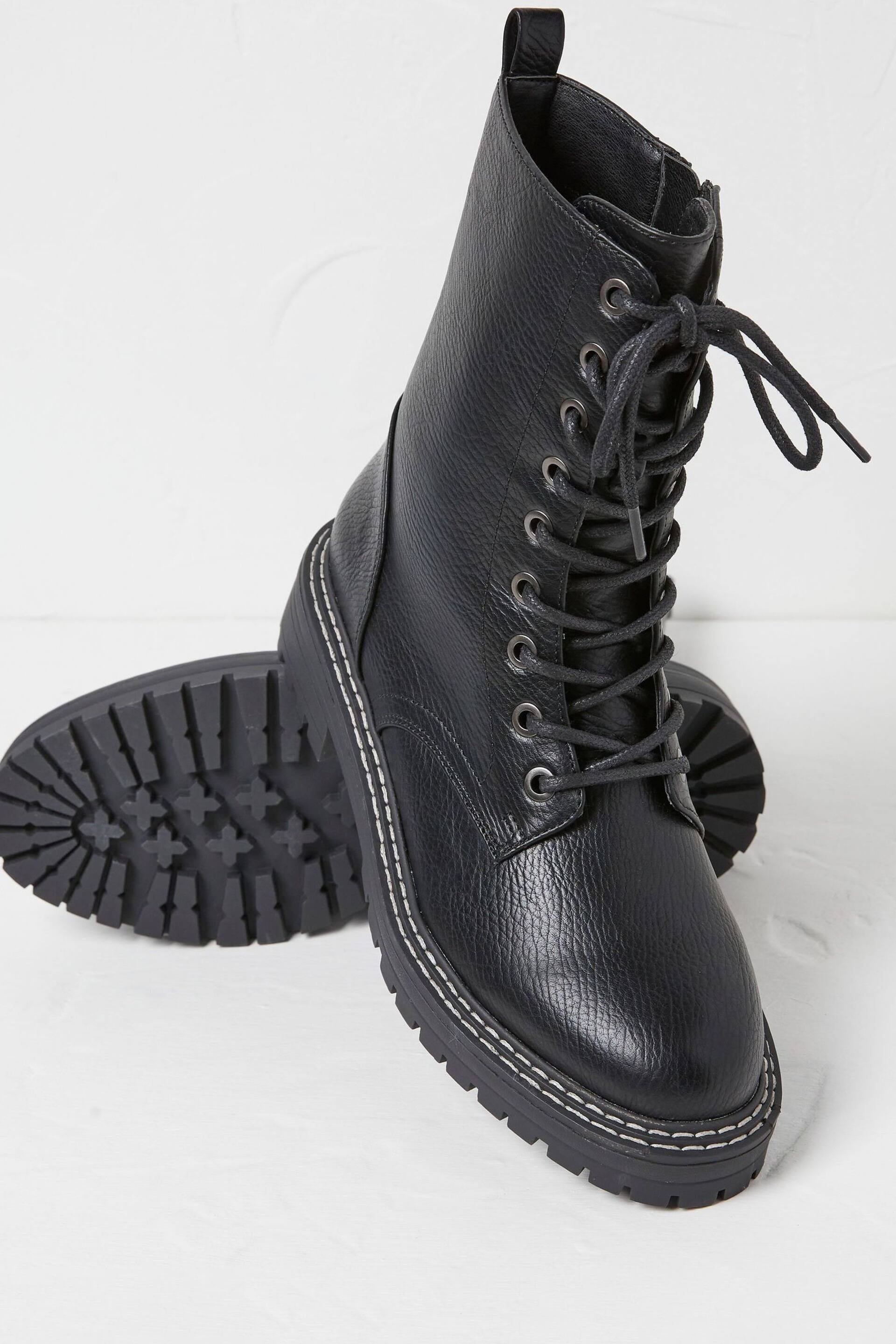 FatFace Black Violet Mid Chunky Lace Up Boots - Image 3 of 4