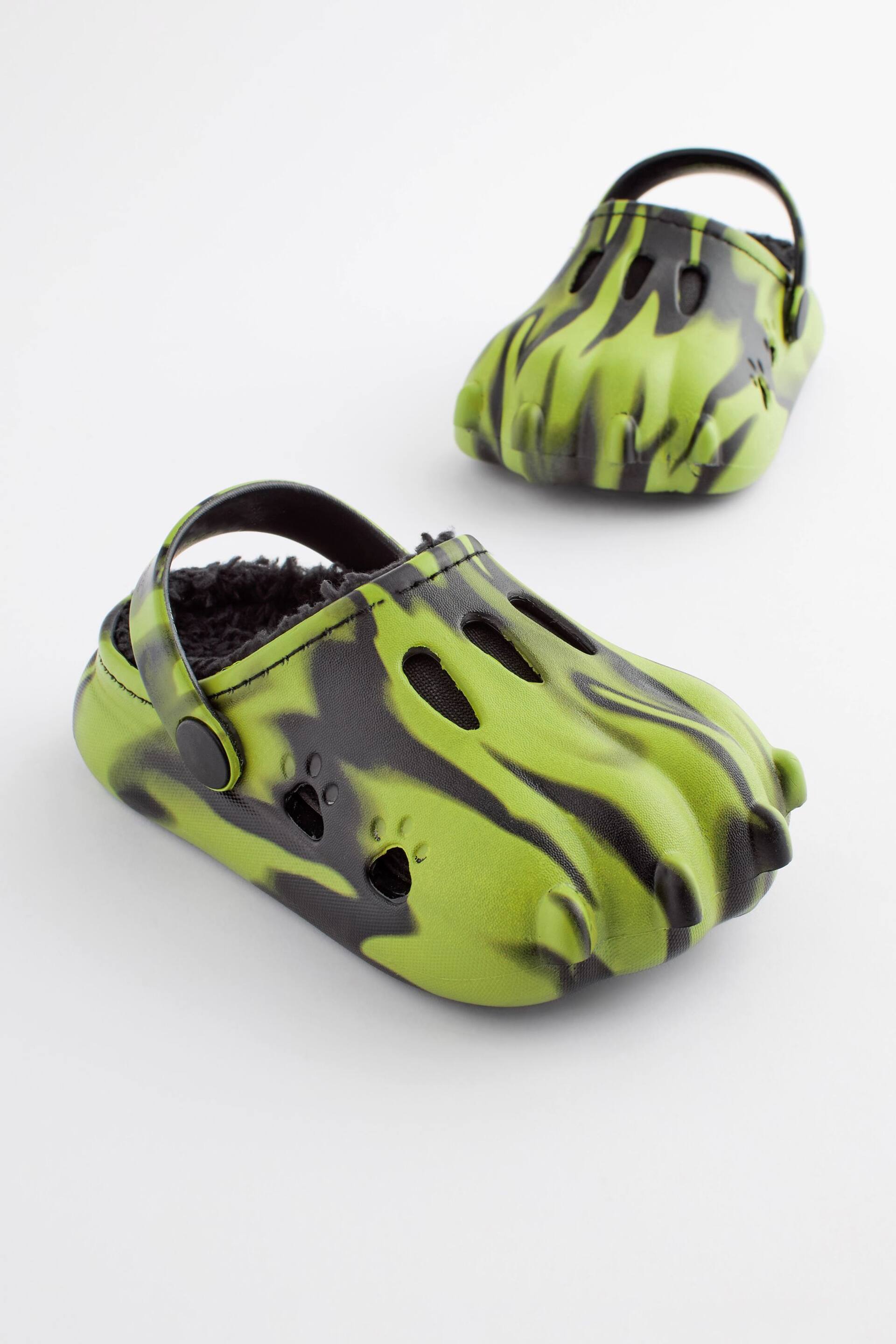 Black/Green Faux Fur Lined Claw Clog Slippers - Image 1 of 6