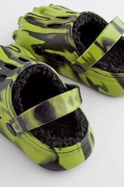 Black/Green Faux Fur Lined Claw Clog Slippers - Image 6 of 6