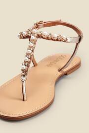 Sosandar Gold Rhinestone Trim Toe Post Leather Flat Sandals - Image 3 of 3