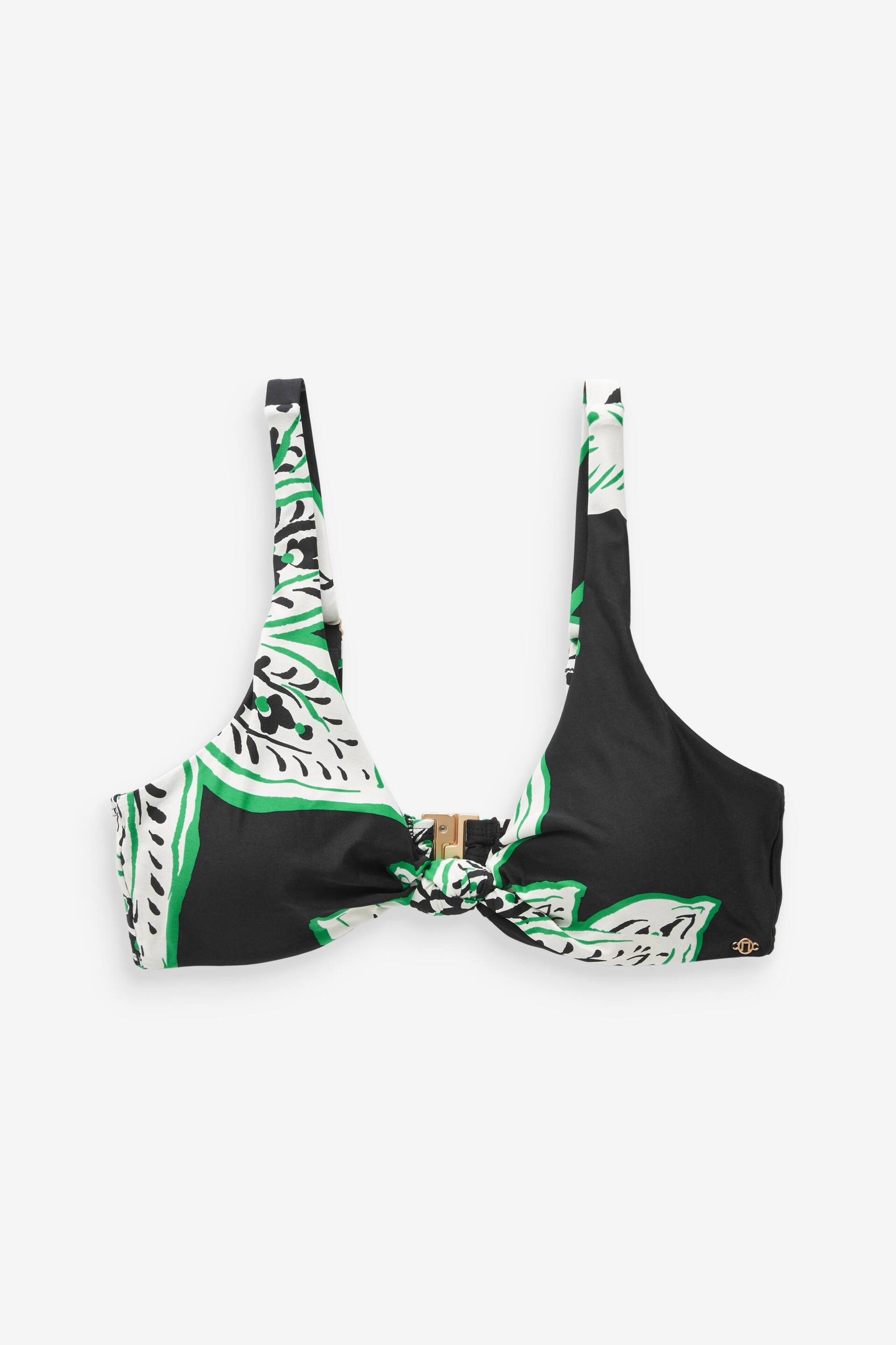 Green/Black Floral Knotted Triangle Bikini Top - Image 5 of 5