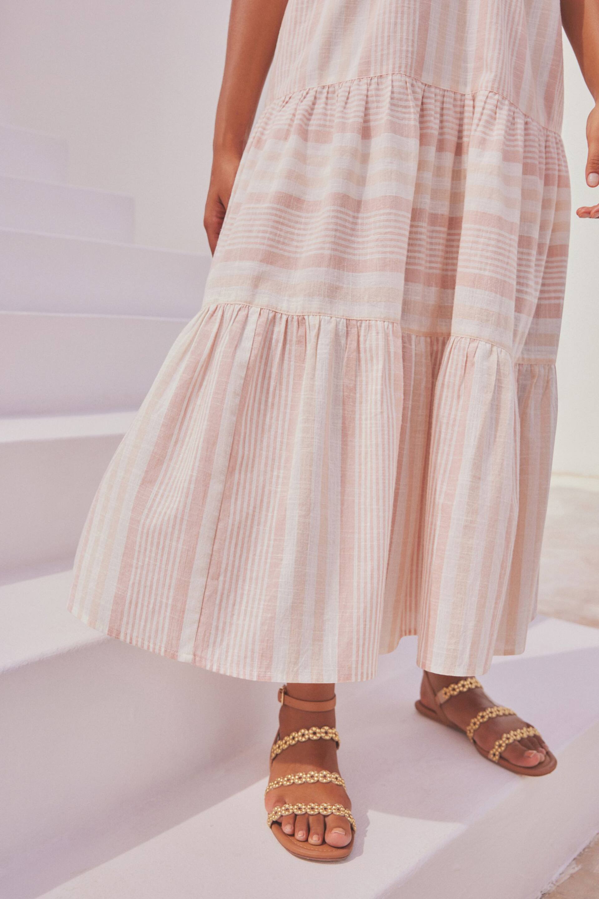Pink Stripe Halter Tiered Maxi Summer Dress - Image 5 of 7