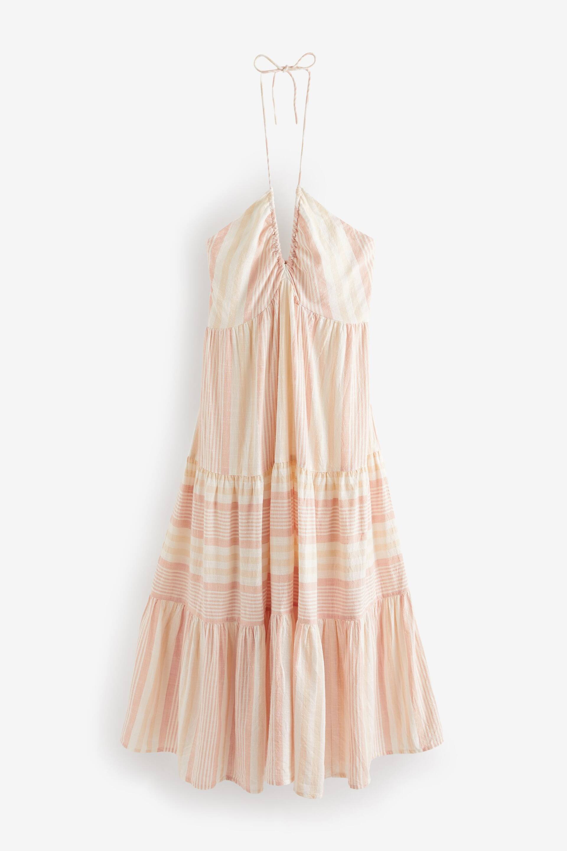 Pink Stripe Halter Tiered Maxi Summer Dress - Image 6 of 7