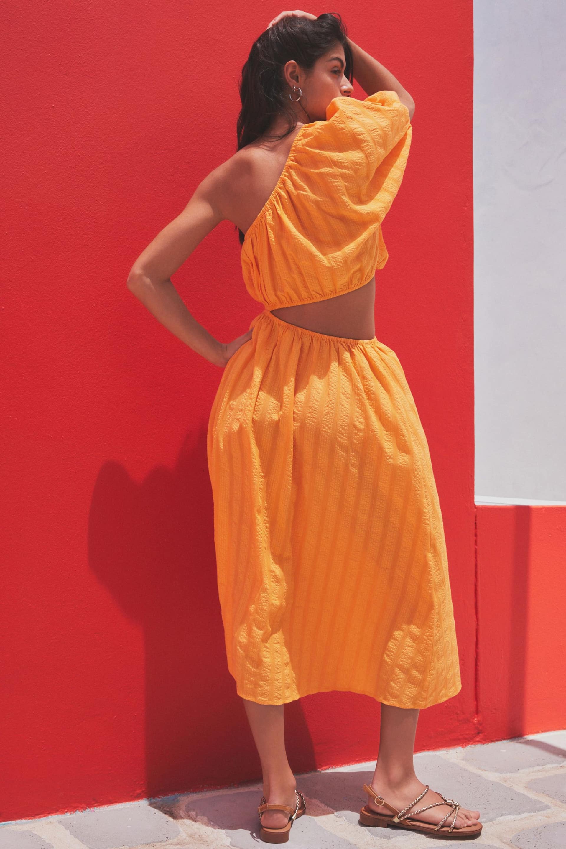 Orange One Shoulder Summer Dress - Image 2 of 6