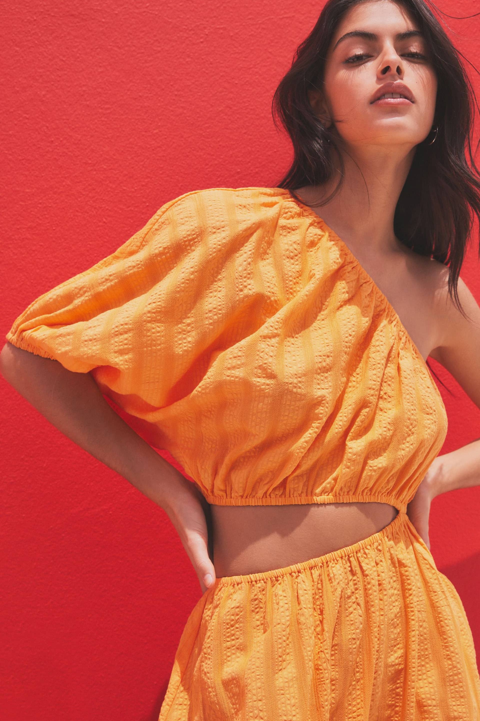 Orange One Shoulder Summer Dress - Image 3 of 6