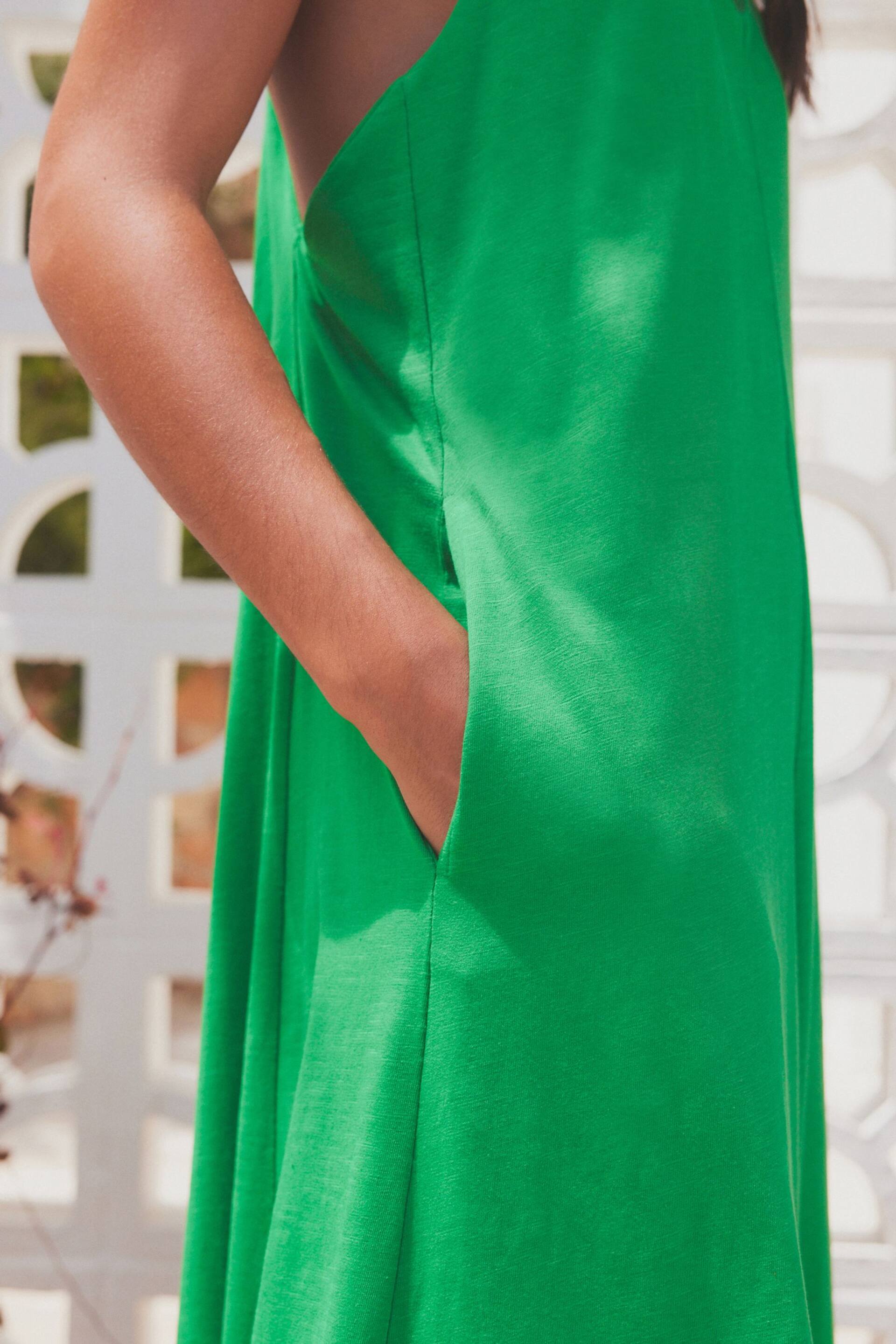 Green 100% Cotton Knot Summer Maxi Dress - Image 6 of 8