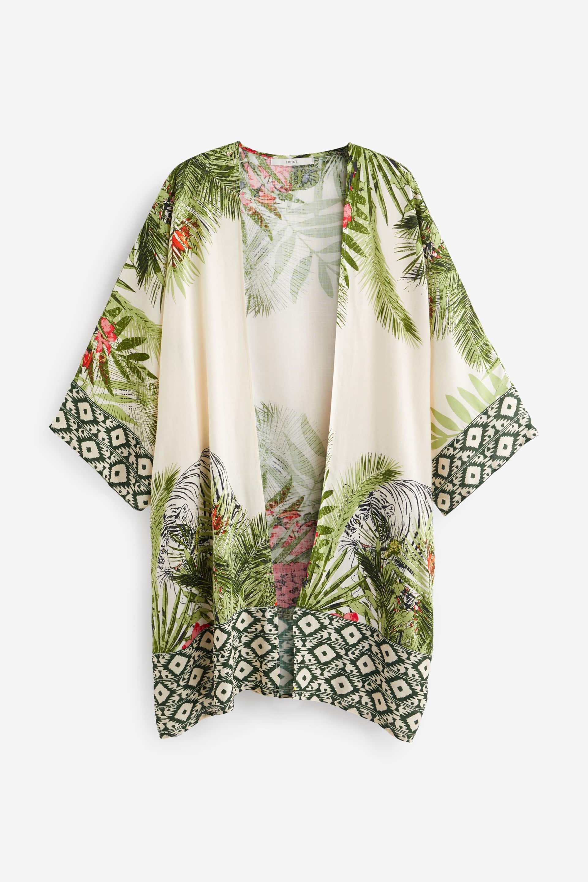 Green Tropical Longline Kimono Cover-Up - Image 5 of 6