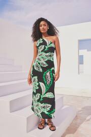 Black/Green Floral One Shoulder Twist Summer Dress - Image 1 of 8