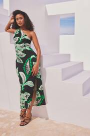 Black/Green Floral One Shoulder Twist Summer Dress - Image 2 of 8