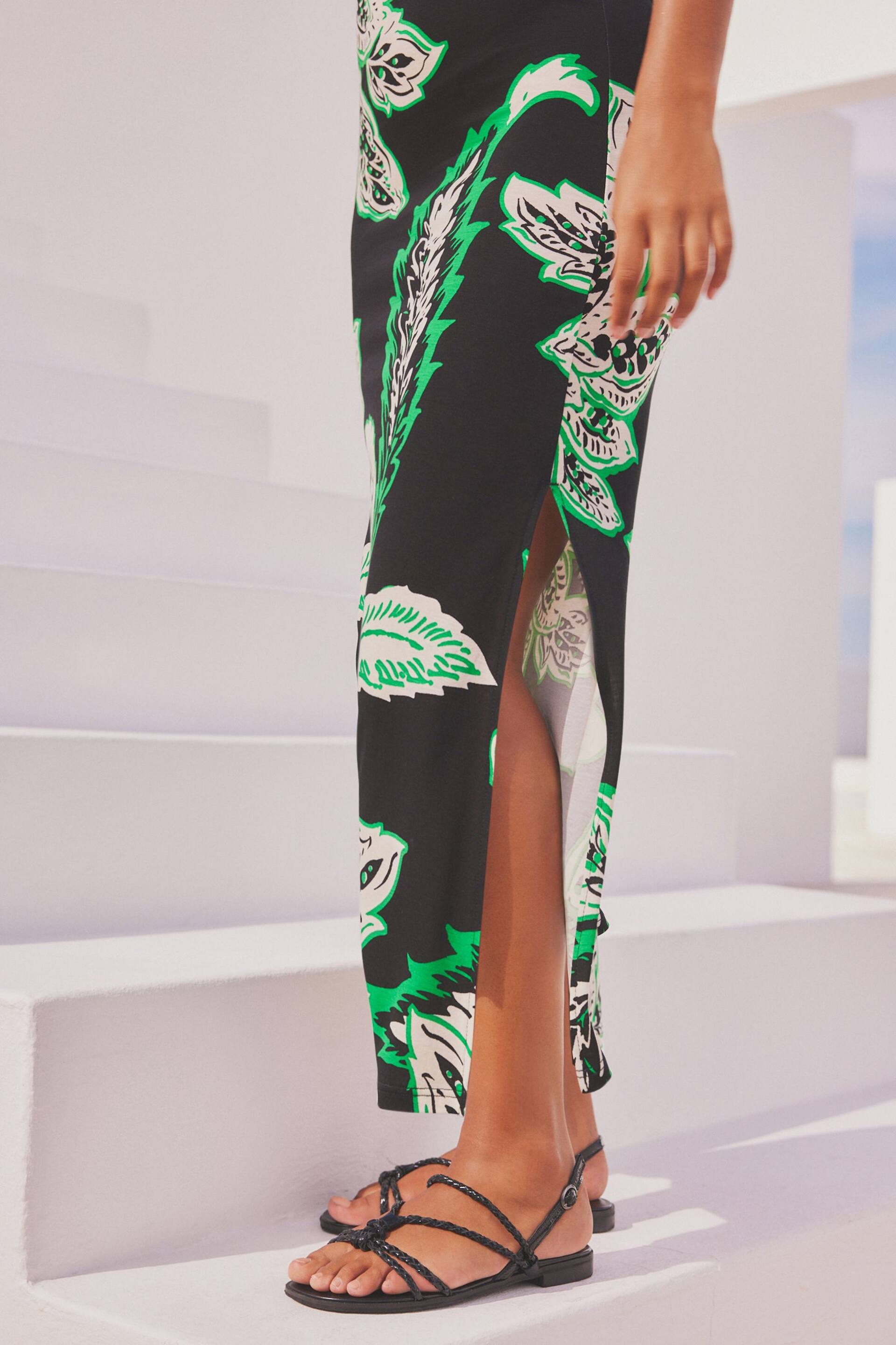Black/Green Floral One Shoulder Twist Summer Dress - Image 4 of 8