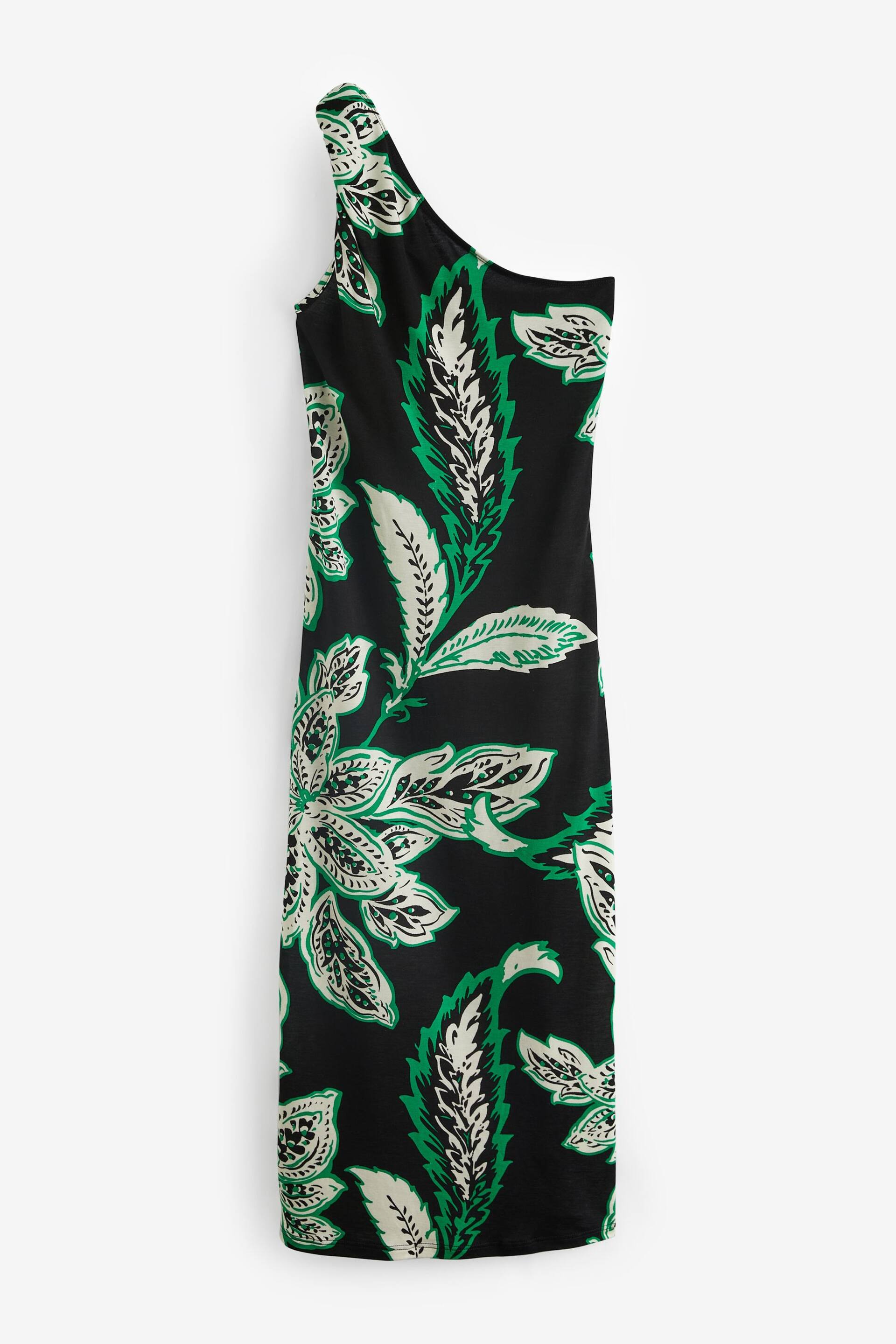 Black/Green Floral One Shoulder Twist Summer Dress - Image 7 of 8