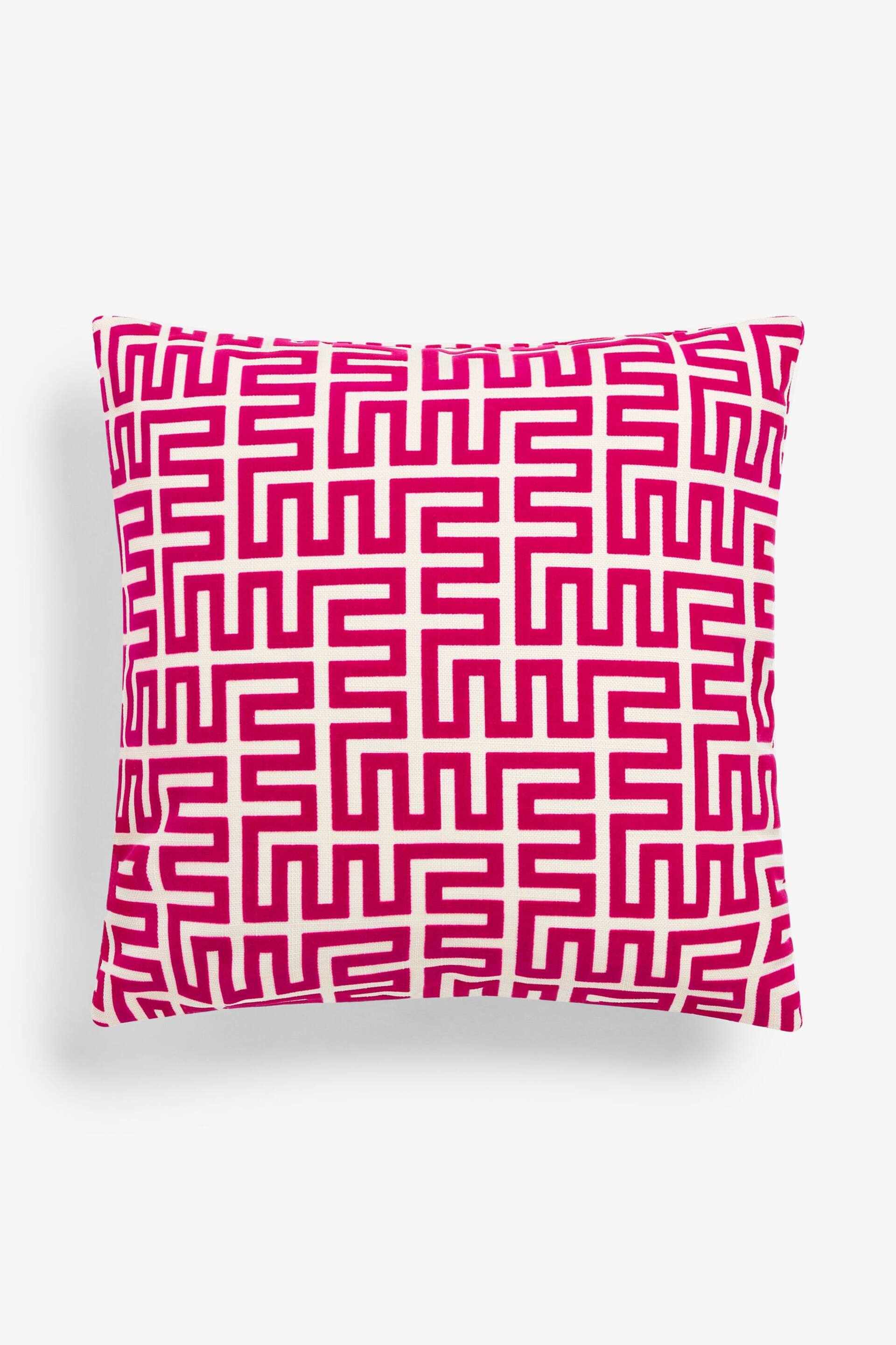 Fuchsia Pink 50 x 50cm Geometric Flock Large Oblong Cushion - Image 3 of 5