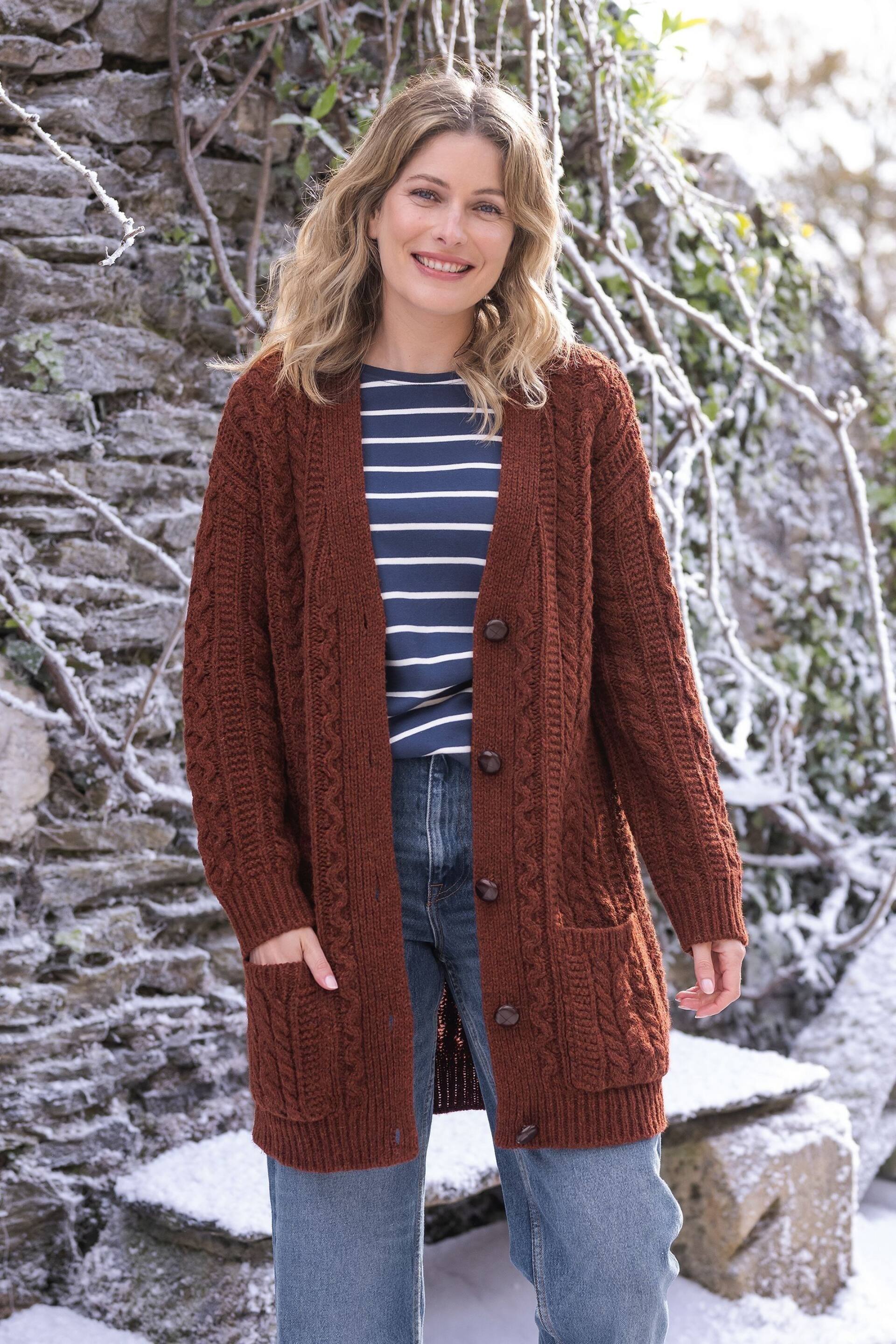 Celtic & Co. Cable Boyfriend Brown Cardigan - Image 1 of 7