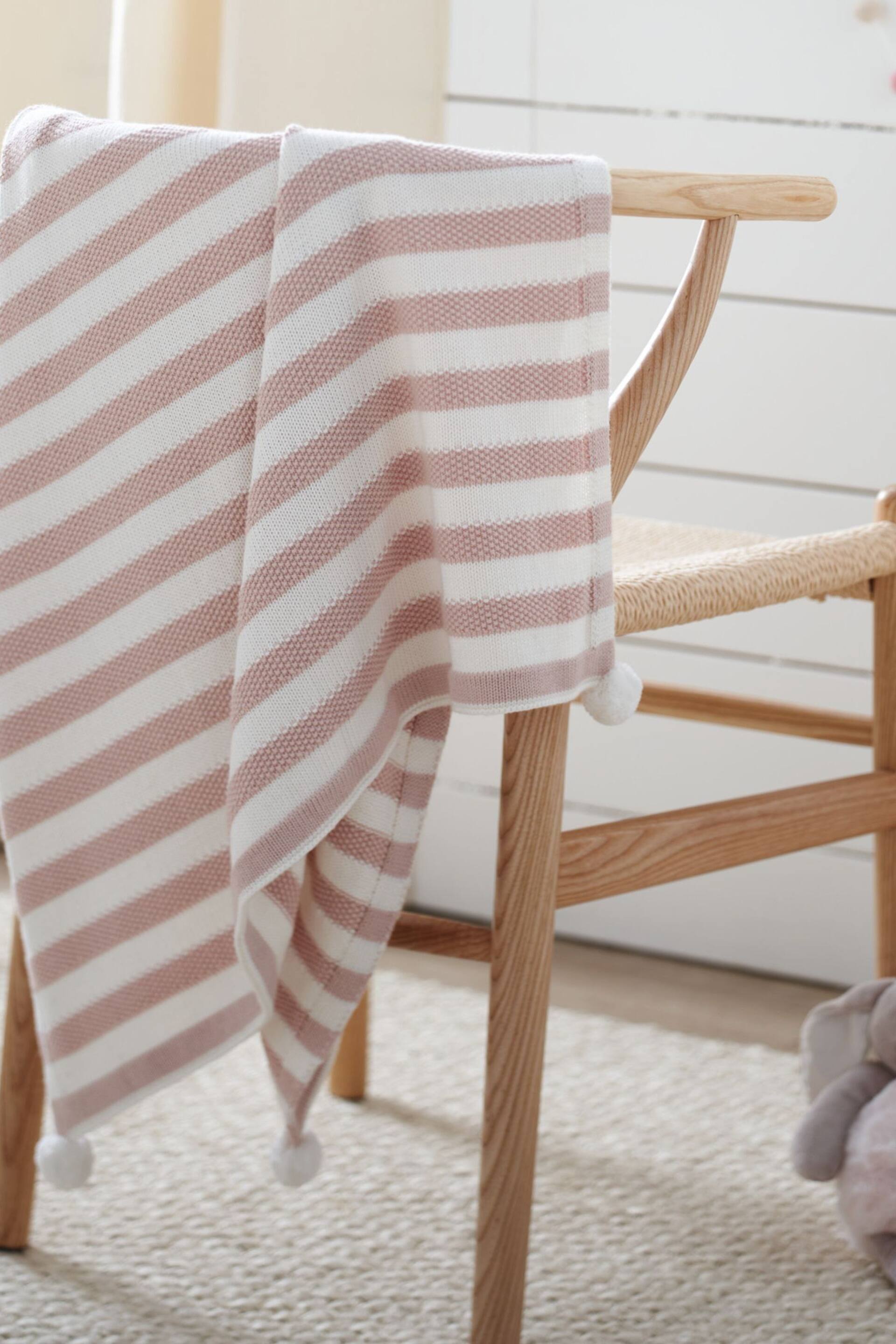 The White Company Pink Stripe Cotton Cashmere Baby Blanket - Image 1 of 2