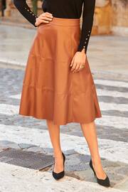 Sosandar Brown Leather Look Panelled A Line Midi Skirt - Image 1 of 3