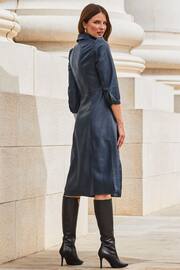 Sosandar Blue Faux Leather Popper Front Shirt Dress - Image 5 of 7