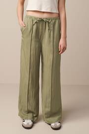 Khaki Green Drawstring Tencel Wide Leg Trousers - Image 2 of 7