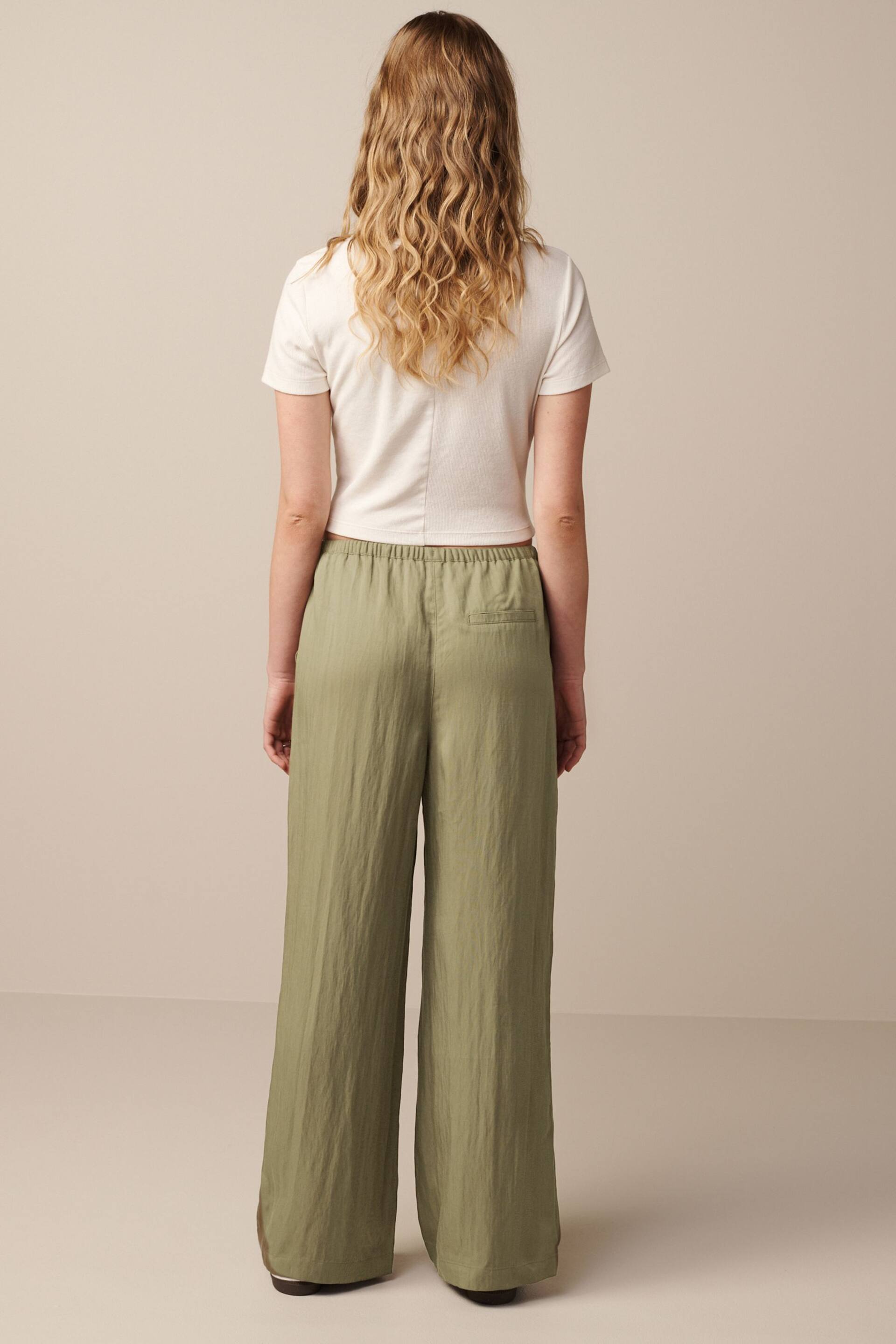 Khaki Green Drawstring Tencel Wide Leg Trousers - Image 3 of 7