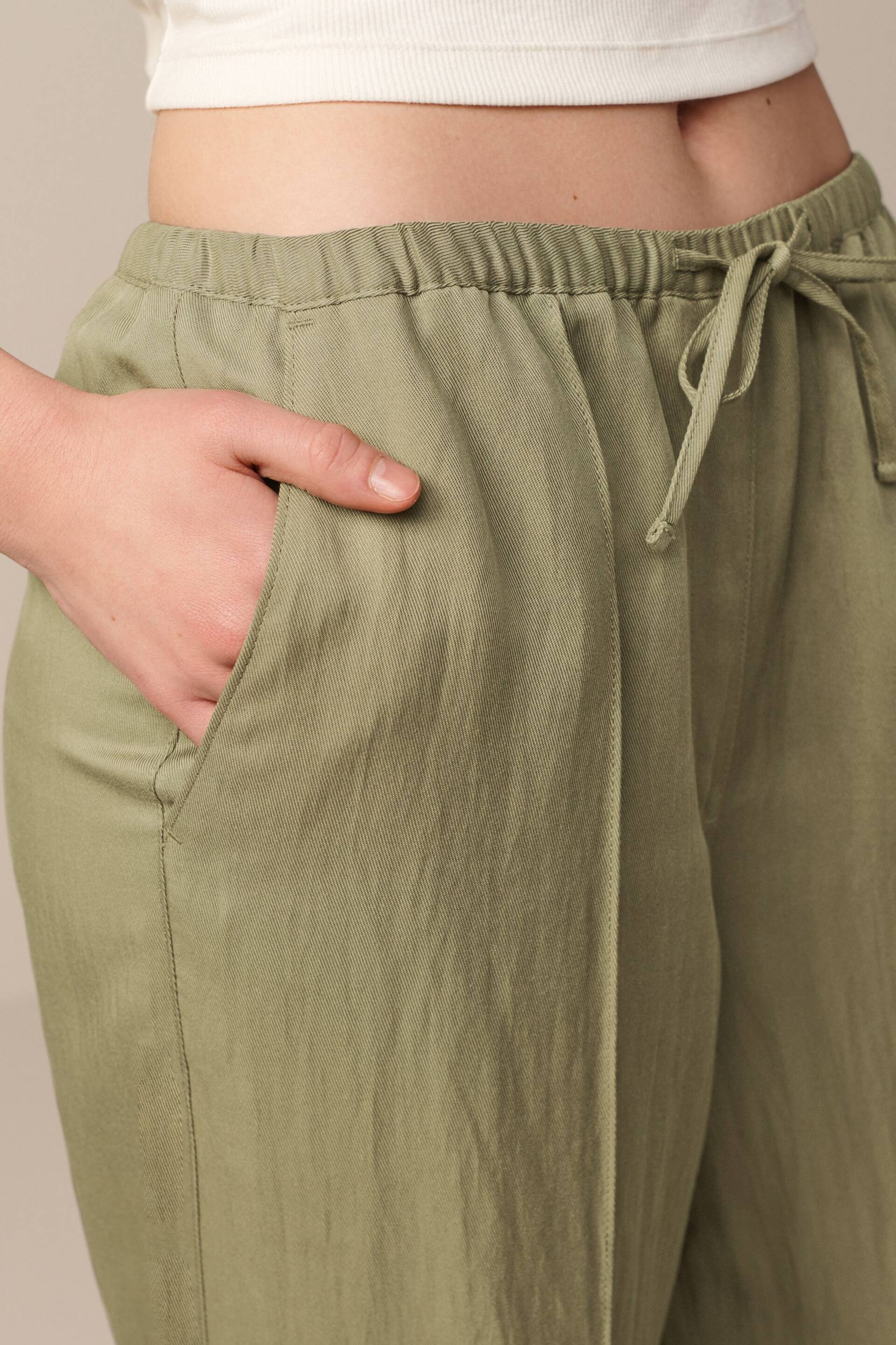 Khaki Green Drawstring Tencel Wide Leg Trousers - Image 4 of 7