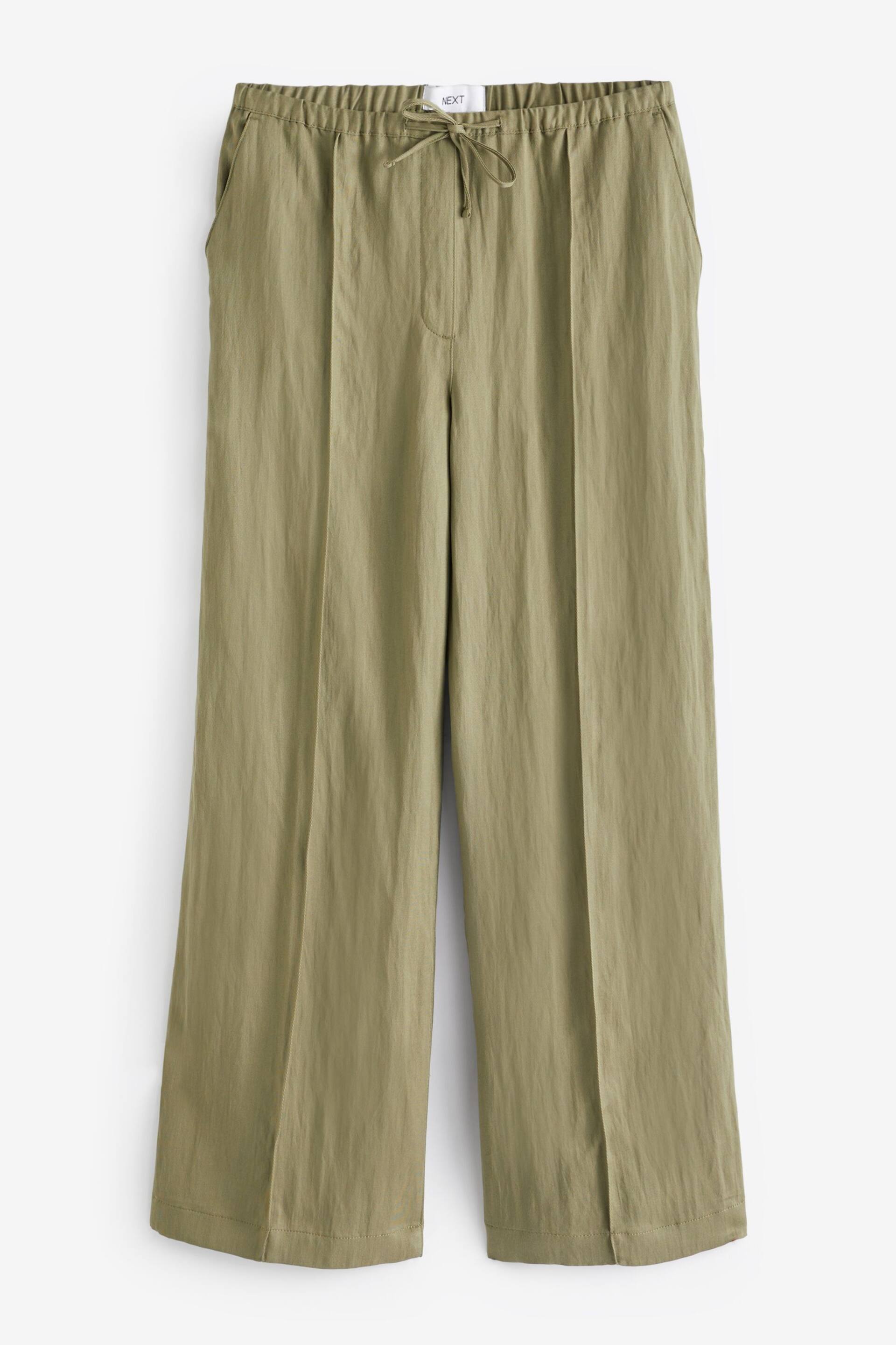 Khaki Green Drawstring Tencel Wide Leg Trousers - Image 5 of 7