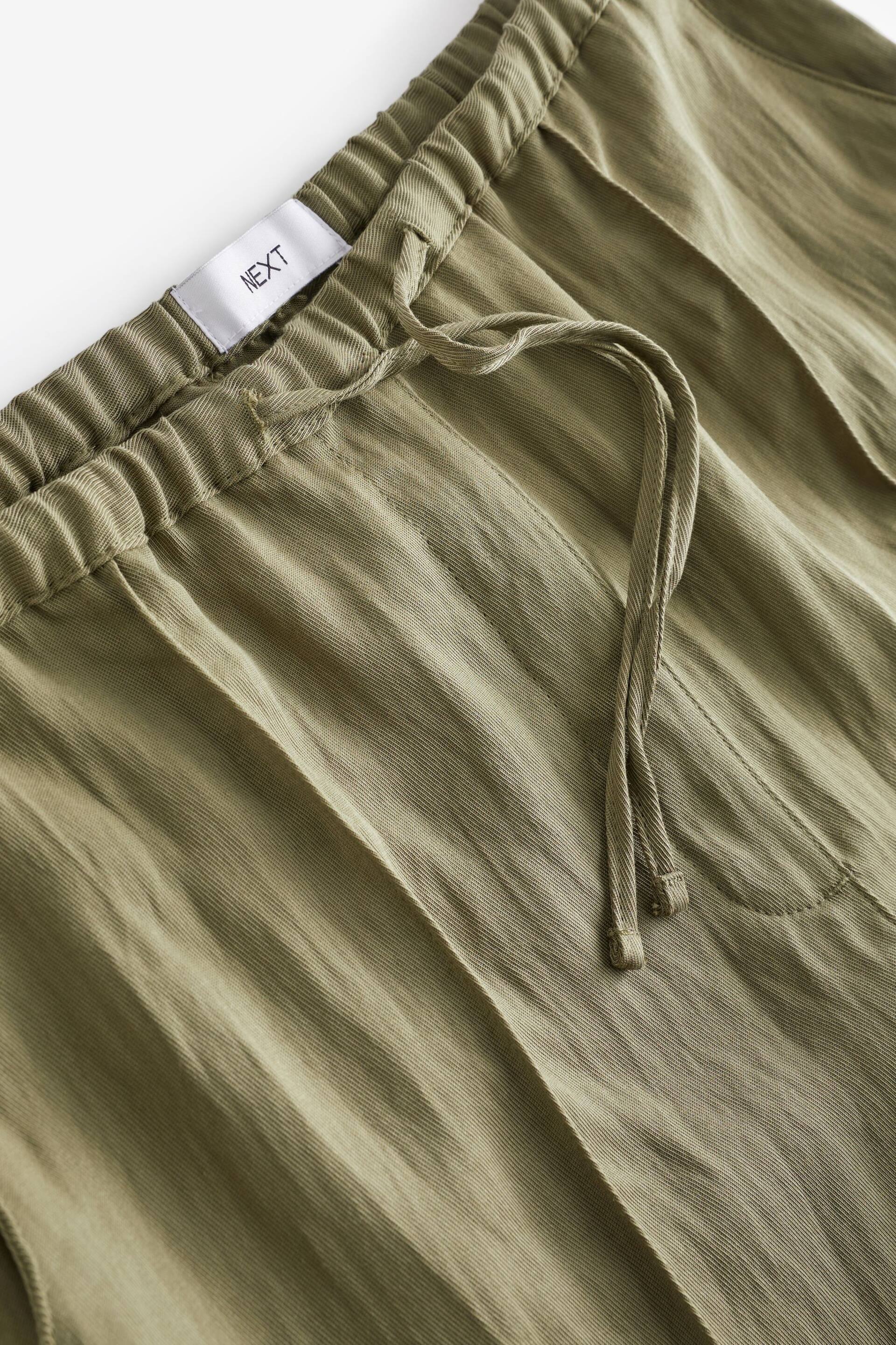 Khaki Green Drawstring Tencel Wide Leg Trousers - Image 6 of 7