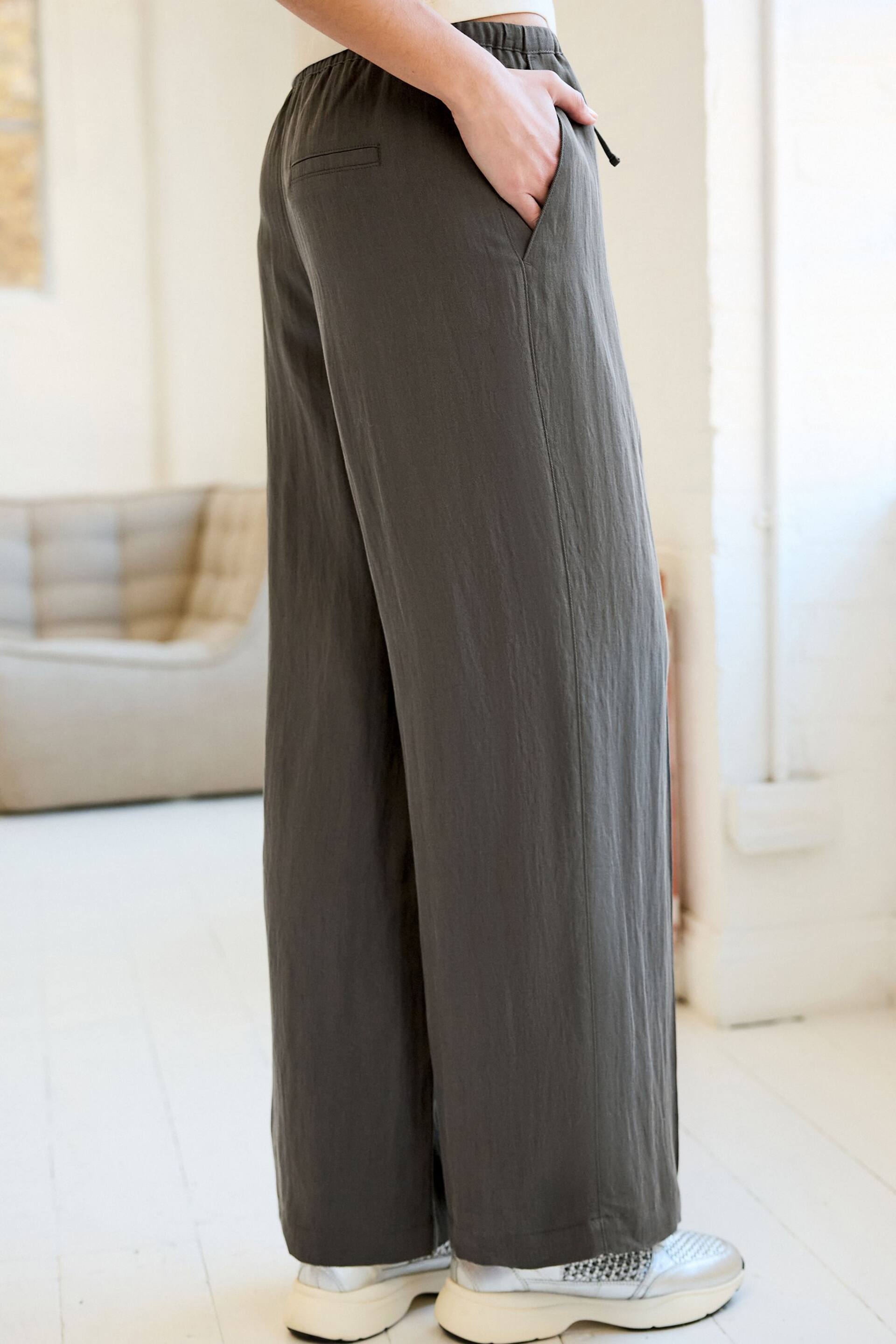 Grey Drawstring Tencel Wide Leg Trousers - Image 4 of 7