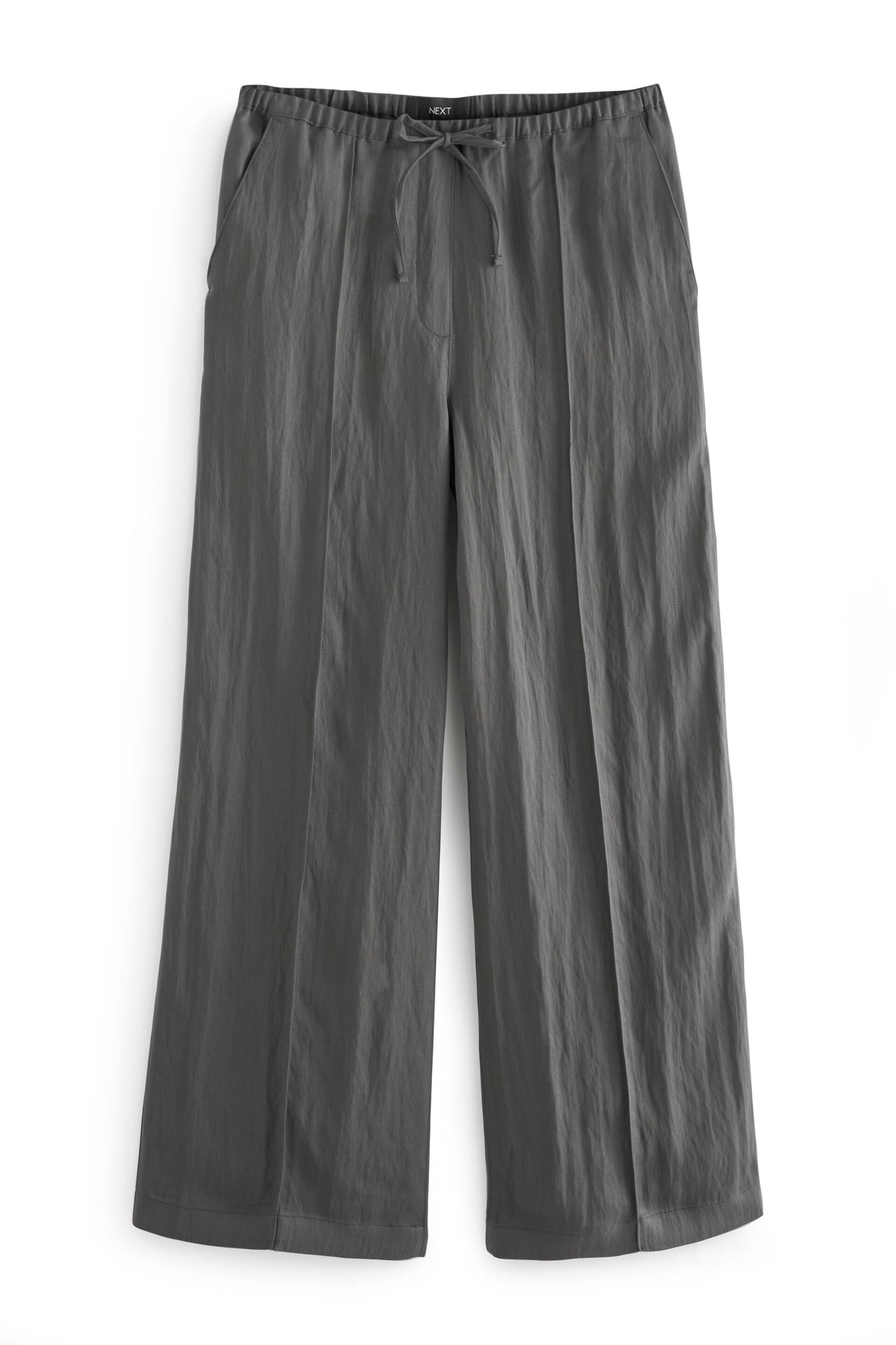 Grey Drawstring Tencel Wide Leg Trousers - Image 6 of 7