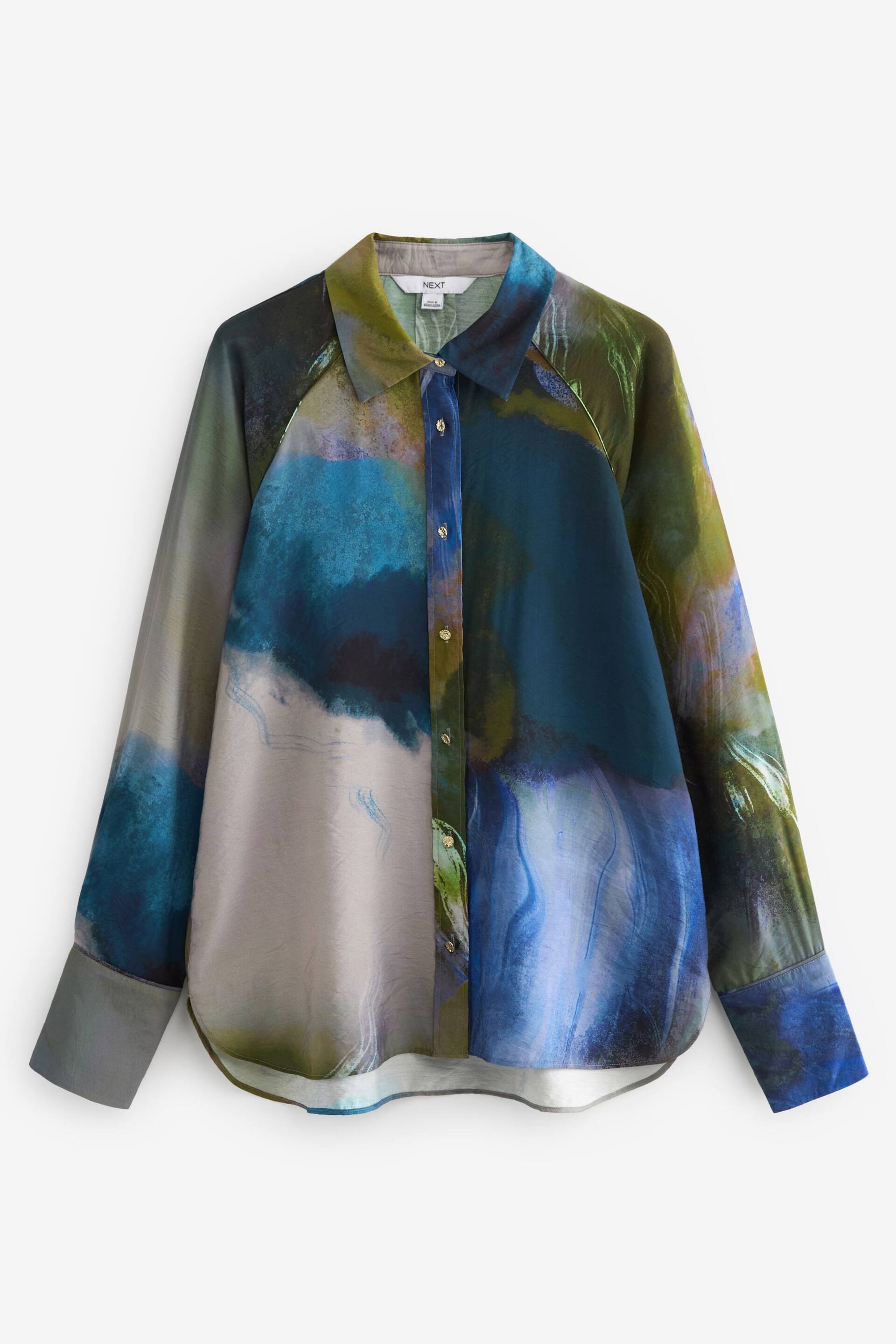 Blue Smudge Blur Print Button Through Shirt With Hardwear Buttons - Image 4 of 5