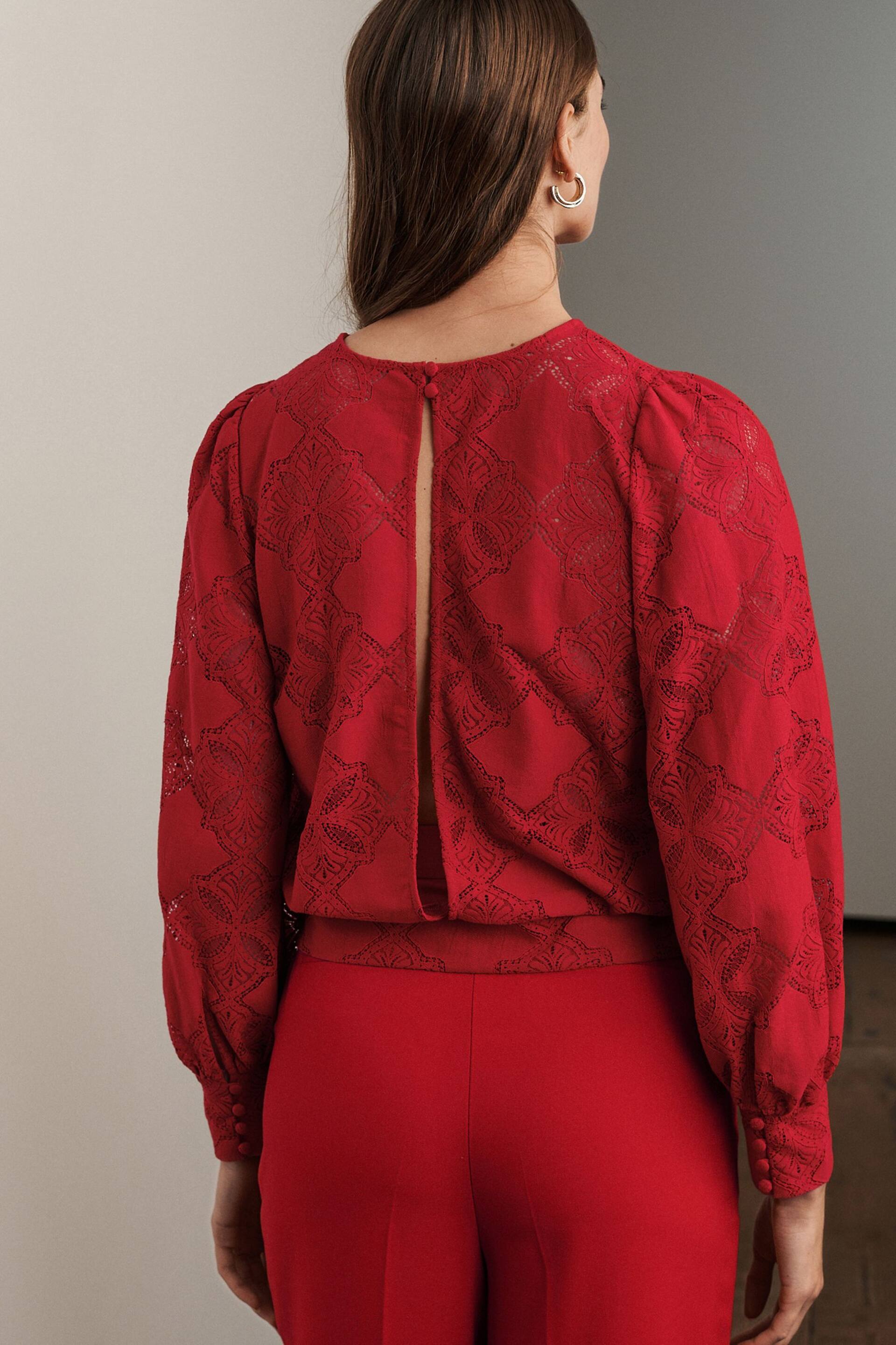 Red Lace Long Sleeve Blouse - Image 2 of 5