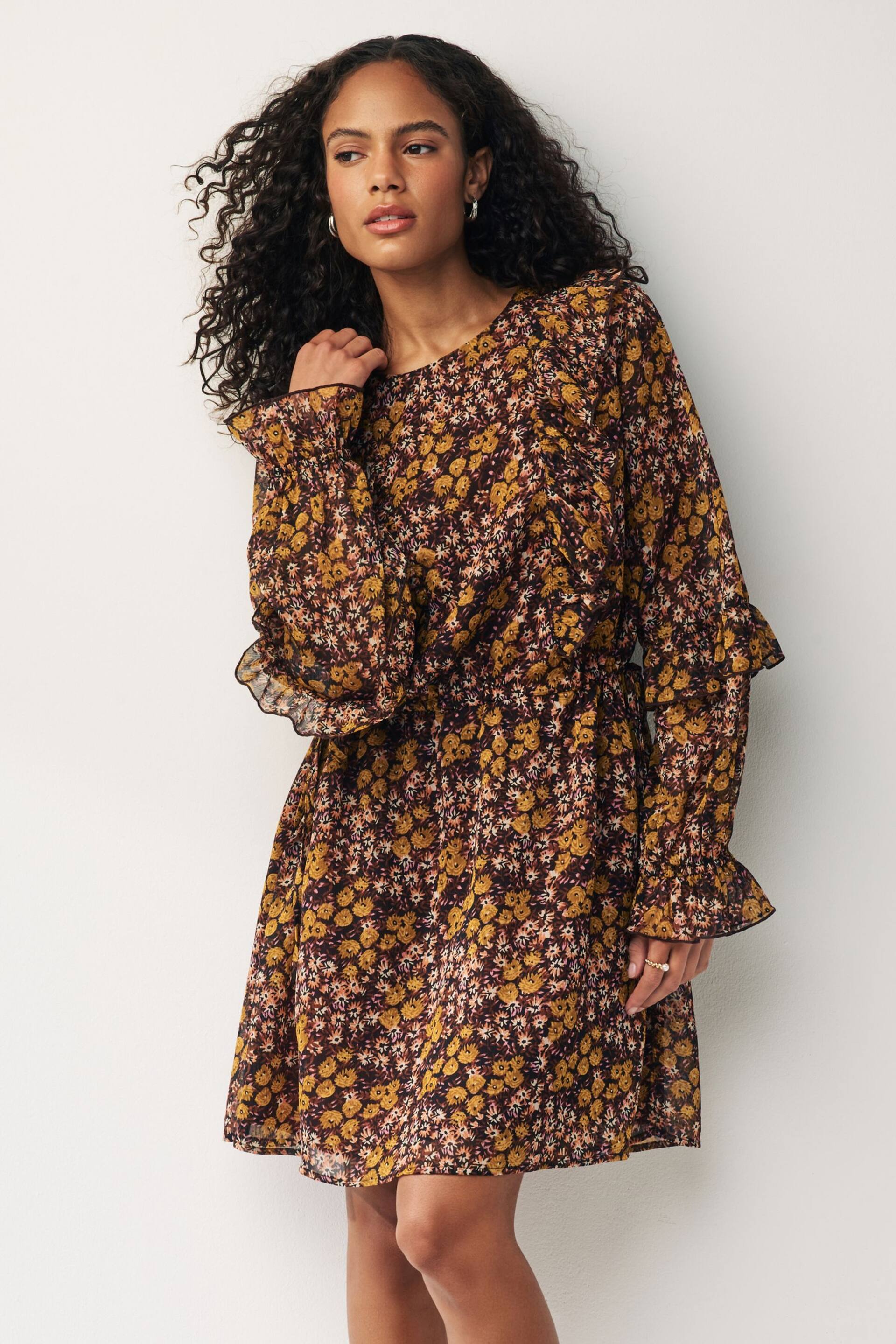 Lilac Floral Ruffle Long Sleeve Mini Dress - Image 1 of 7