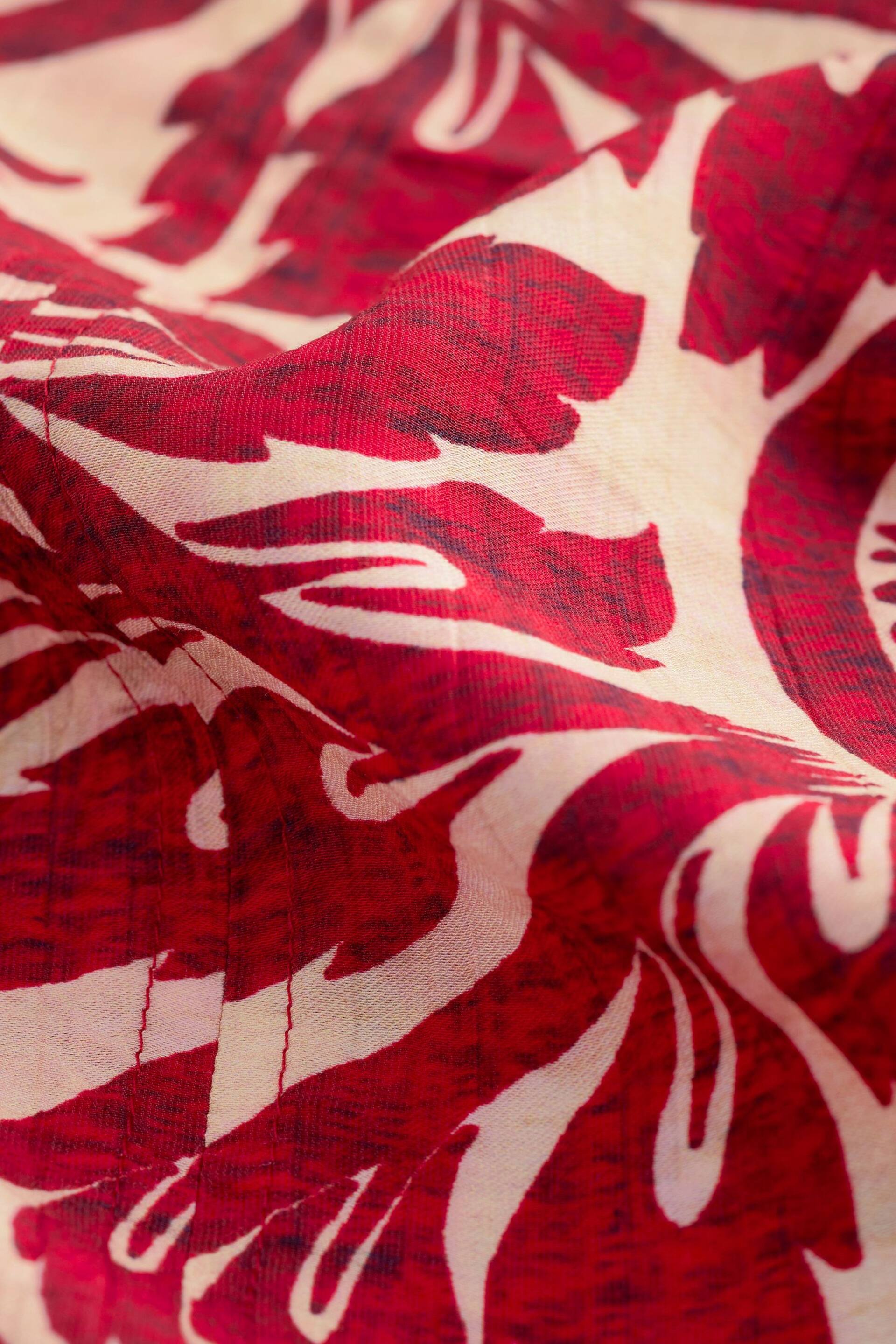 Red/Ecru Leaf Print Gathered Short Sleeve Textured Boxy T-Shirt - Image 6 of 6