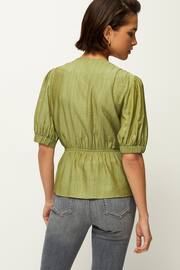 Green Tie Front Tiered Textured Short Sleeve Blouse - Image 3 of 6
