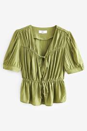 Green Tie Front Tiered Textured Short Sleeve Blouse - Image 5 of 6