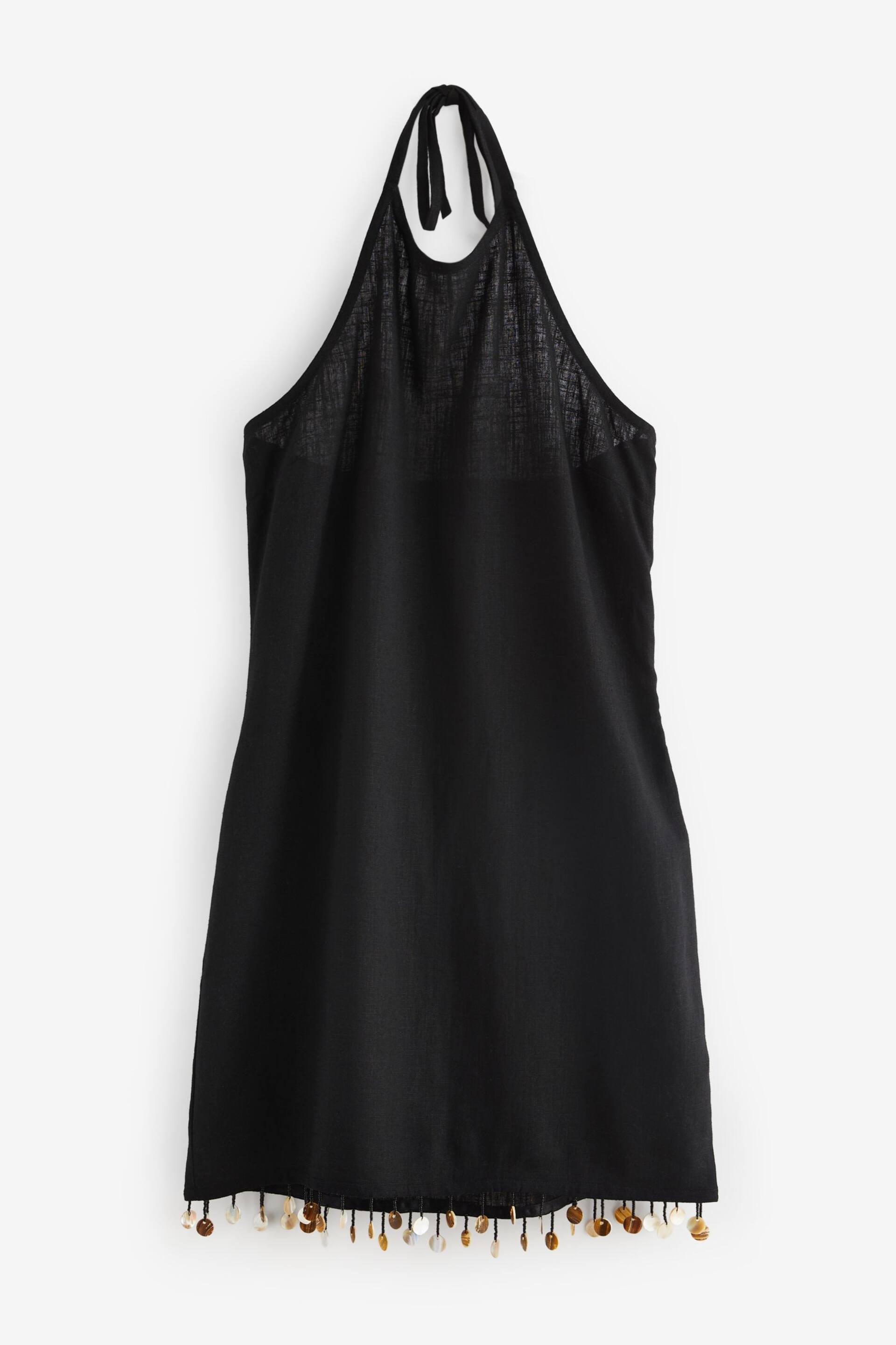 Black Shell Hem Halter Neck Mini Dress - Image 6 of 7