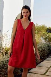 Red Linen Blend V-Neck Summer Mini Dress - Image 1 of 6