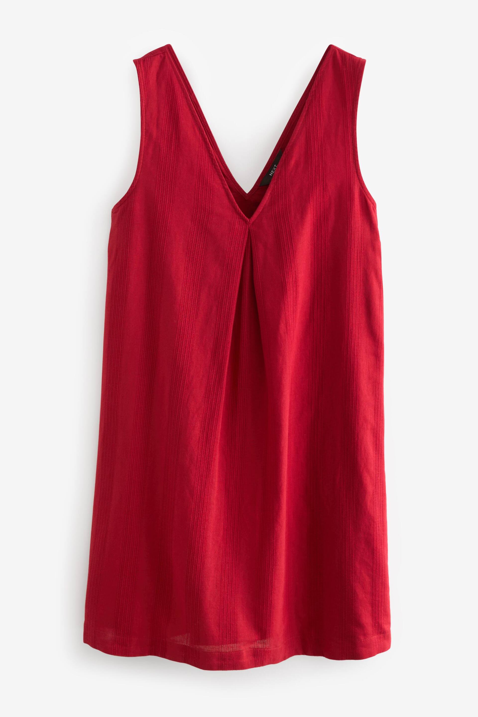 Red Linen Blend V-Neck Summer Mini Dress - Image 5 of 6