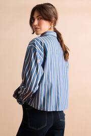 Blue/White Stripe Long Sleeve Cotton Cropped Shirt - Image 4 of 7