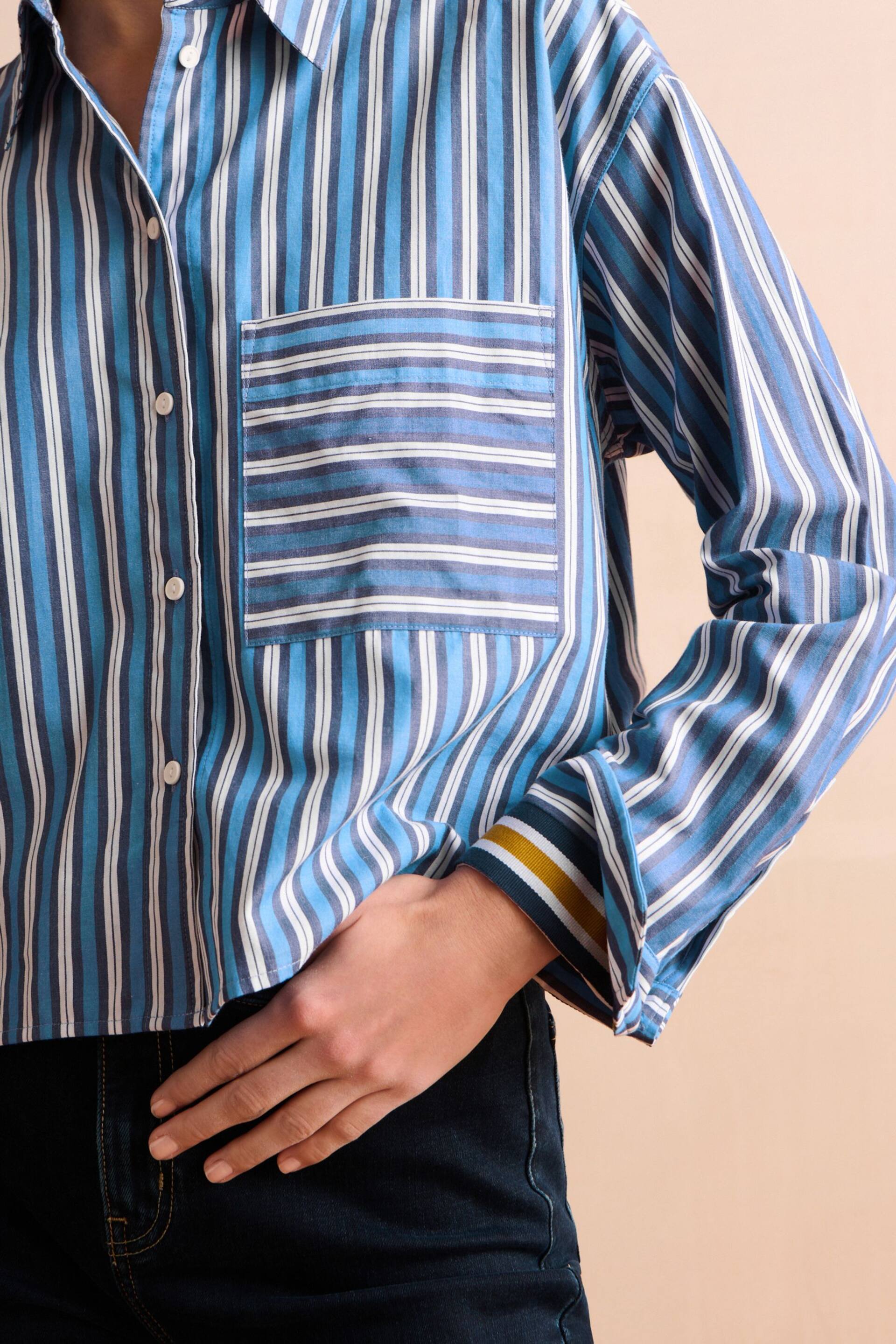 Blue/White Stripe Long Sleeve Cotton Cropped Shirt - Image 5 of 7